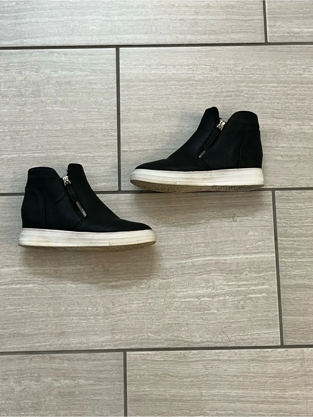 Black High-Top Wedge Sneaker with Side zippers women’s 8